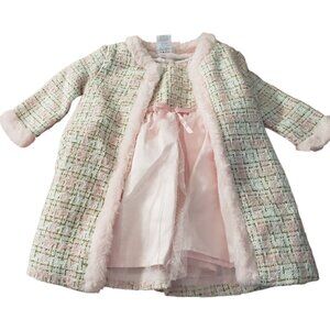 CT2132 Blueberry Boulevard NWT Pink & White Dress & Coat Set 2T